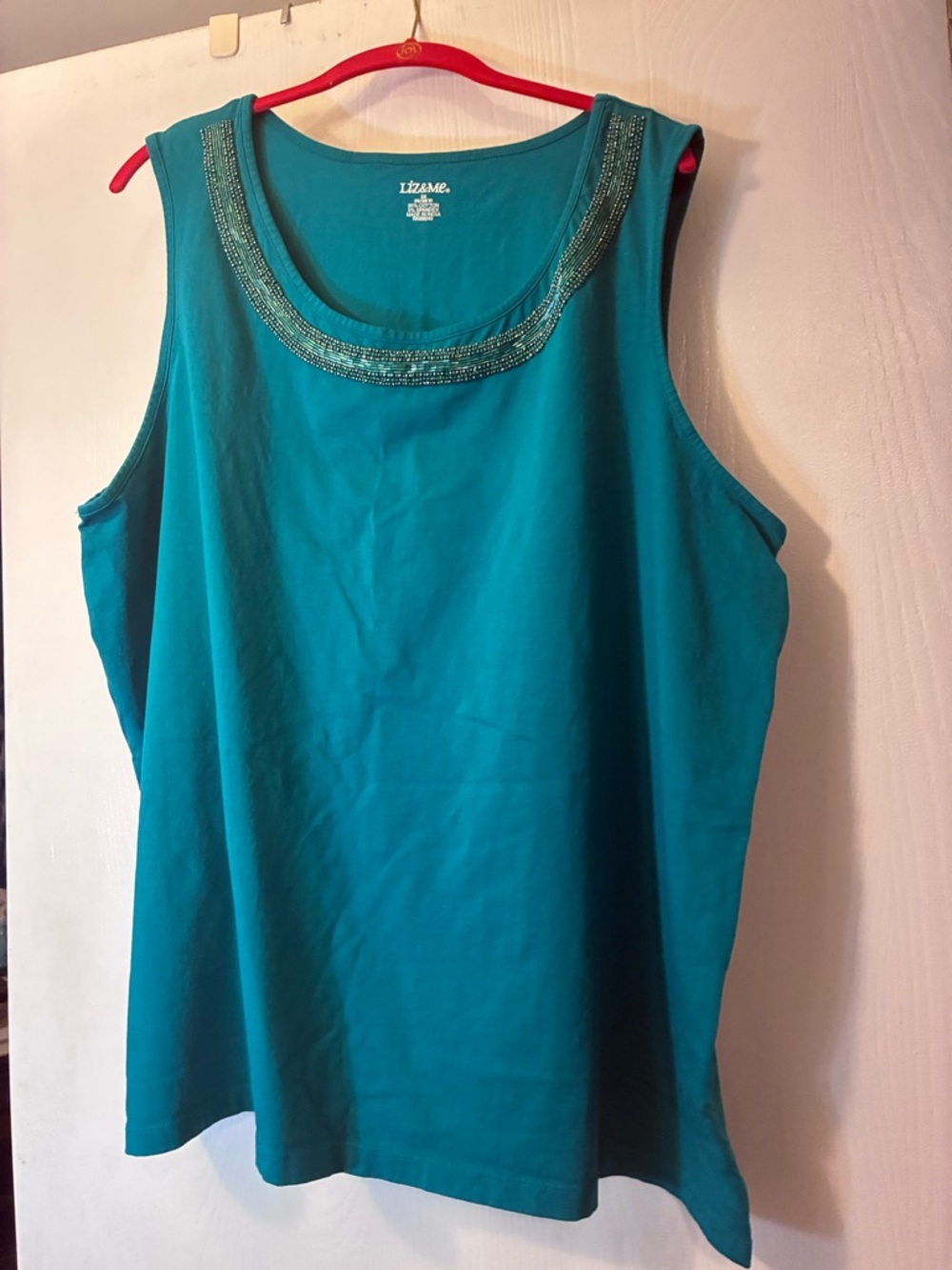 Liz & Me Teal Beaded Neck Tank Top